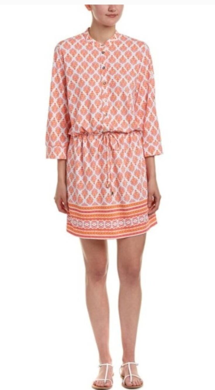 CabanaLife Drawstring Short Dress in Orange Print Size Small